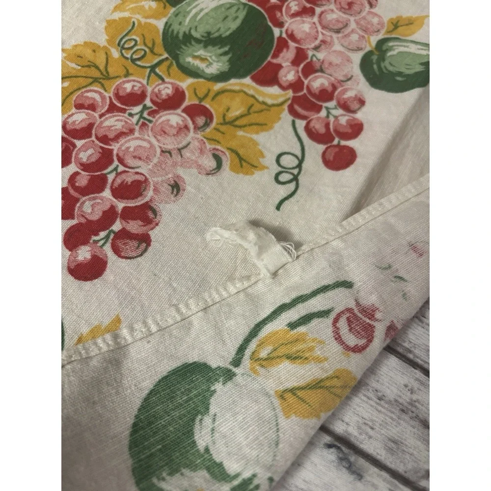 Vintage 1950s Cotton Kitchen Towels PAIR Floral Grapes Green Red Yellow
